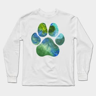 Green and Blue Paw Print Long Sleeve T-Shirt